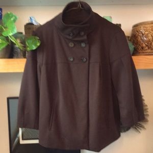 Brown 3/4 sleeve lined double-breasted jacket with pockets